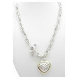 David Yurman Sterling, 14K Heart Charm Necklace