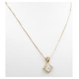 14K Yellow Gold Diamond Pendant and Chain