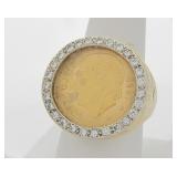14K Yellow Gold Diamond Gold Pesos Coin Ring