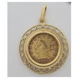 18K Yellow Gold 1906 Coronet Quarter Eagle Pendant