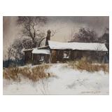 Lowell Ellsworth Smith 10x14 WC Winter Cabin