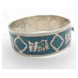 Mexican Sterling Turquoise Hinged Bangle