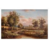 John E Bundy 22x36 O/C Pastoral Scene, Cows