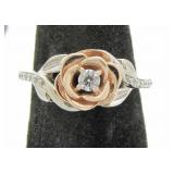 10K Rose and White Gold Rose Flower Diamond Ring