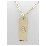 14K Yellow Gold "S" Initial Diamond Pendant, Chain