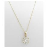14K Yellow Gold Diamond Pendant, Chain