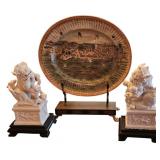Chinese Oval Platter, Pair of Foo Dog Figures