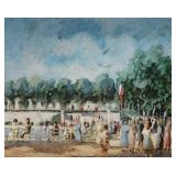 Cecile Samain De Coene, 18x21, Figures at Fountain