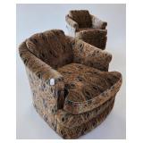 Pair of Upholstered, Swivel Club Chairs