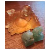 Daum Pate De Verre Buddha Figure, and Pr Foo Dogs