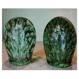 (2) Victorian Green Glass Dump Paperweights