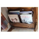 Vintage Wood Magazine Rack and Books