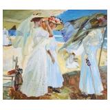 W Tomson, 20x24, O/C, Women under Awning