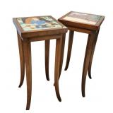 Two Plant Stands, with Ceramic Art Tops