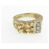 Gents 10K Yellow Nugget Ring, Diamonds