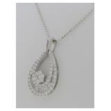 14K White Gold Diamond Pendant, Chain
