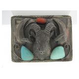 Native American Silver Belt Buckle, Ram