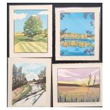(4) Leslie Dolin Color Woodcut Prints