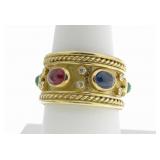 18K Yellow Gold Ruby, Emerald, Sapphire Ring
