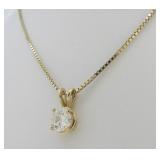 14K Yellow Gold Diamond Pendant, Chain