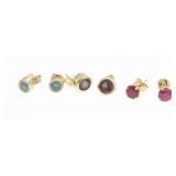 Three Pair 14K Yellow Gold Stud Gemstone Earrings