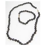Black Faceted Bead Necklace/Bracelet, 14K