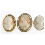 Three Cameo Brooch/Pendants, 14K