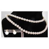 Two Pearl Strands and Stud Earrings, 14K