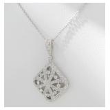 14K White Gold Diamond Pendant, 18K Chain