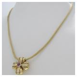18K YG 4-Leaf Clover Ruby/Sapphire Necklace