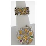 Sterling with 18K Multi Gemstone Pendant and Ring
