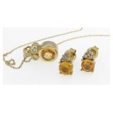 14K Yellow Gold Sapphire Earrings and Necklace
