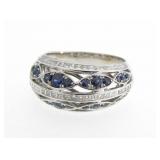 18K White Gold Diamond, Sapphire Filigree Ring