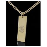 14K Yellow Gold Diamond "S" Tag Pendant