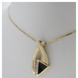 14K Yellow Gold Onyx, Diamond Necklace