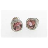 18K White Gold Pink Tourmaline, Diamond Earrings