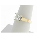 14K YG ring, .95 Princess cut Diamond Solitaire