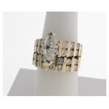 14K YG Diamond Wedding Set, 1.05ct Marquis