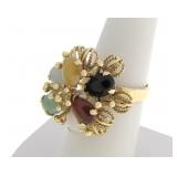 14K Yellow Gold Multi-Color Jadeite Ring