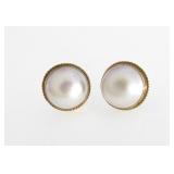 14K Yellow Gold Mabe Pearl Earrings