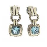 David Yurman Sterling Blue Topaz, Diamond Earrings