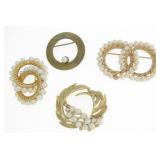 Four Costume Pearl Brooches