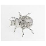 14K White Gold Diamond Beetle Pin