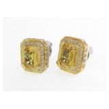 14K Two Tone Yellow Sapphire, Diamond Earrings