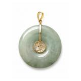 Chinese Jade Love Donut Pendant, 14K