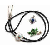 Sterling Jewelry Including Bolo, Brooch, Pendant