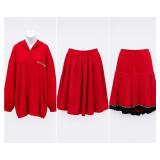 St. John Red Knit Hoodie & Two Skirts, (3) Pc