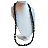 Onyx Bead Necklace with Sterling Clasp