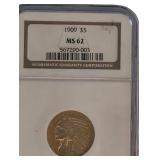 1909 $5 Gold Indian Head Coin, MS 62