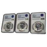 (3) Fiji US Silver Dollars, 2022, NGC